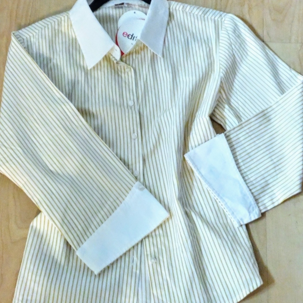 NWT Gold White Pin Stripe Button Down
